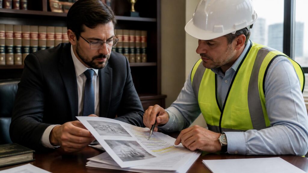 Engenheiro registrando fissura em imóvel vizinho a uma obra, em vistoria cautelar (imagem ilustrativa)